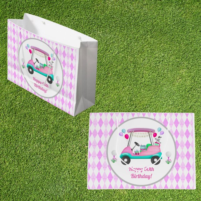 Elegant Women's Golf Happy Birthday Cart Large Gift Bag (Creator Uploaded)
