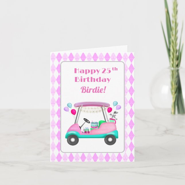 Elegant Women's Golf Party Cart 25th Birthday   Card (Front)