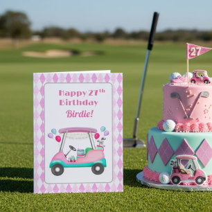Elegant Women's Golf Party Cart 27th Birthday   Card
