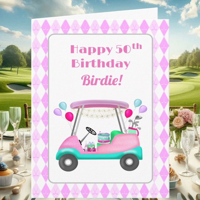 Elegant Women's Golf Party Cart 50th Birthday   Card (Creator Uploaded)
