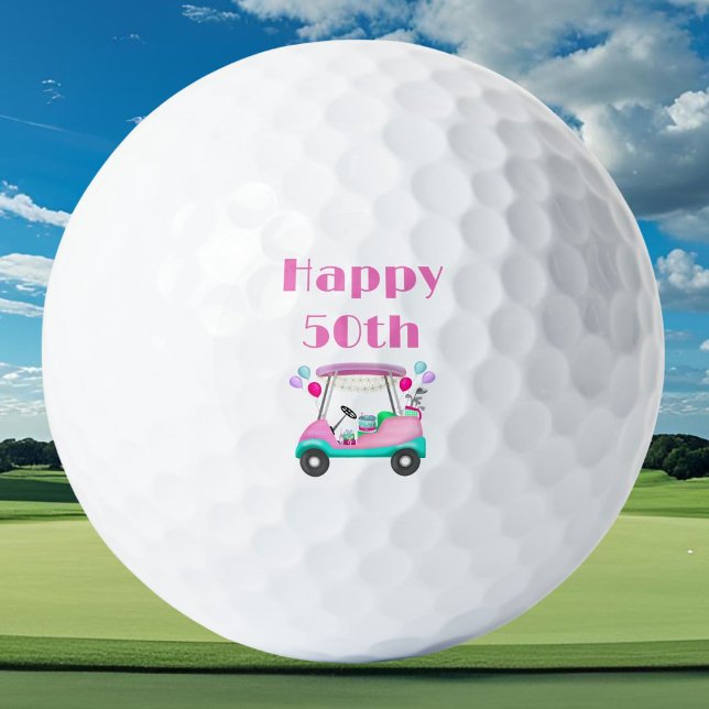 Elegant Women's Golf Party Cart 50th Birthday   Golf Balls (Celebrate her 50th in style with these elegant golf balls, perfect for a women’s golf party.)