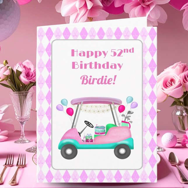 Elegant Women's Golf Party Cart 52nd Birthday   Card (Creator Uploaded)