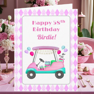 Elegant Women's Golf Party Cart 58th Birthday Card