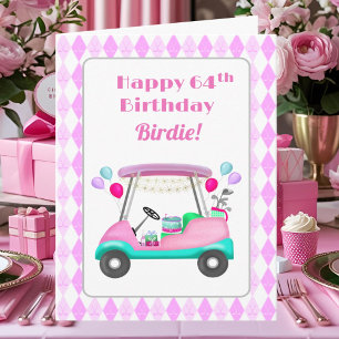 Elegant Women's Golf Party Cart 64th Birthday   Card