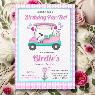 Elegant Women's Golf Party Cart 70th Birthday  Invitation