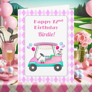 Elegant Women's Golf Party Cart 72nd Birthday   Card