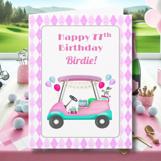 Elegant Women's Golf Party Cart 77th Birthday   Card (Creator Uploaded)