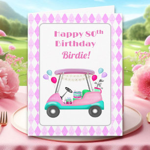 Elegant Women's Golf Party Cart 80th Birthday   Card