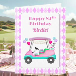 Elegant Women's Golf Party Cart 87th Birthday   Card