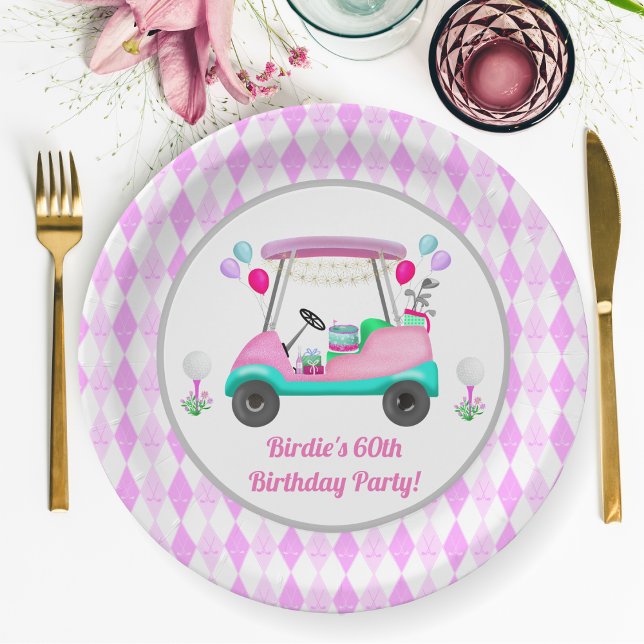 Elegant Women's Golf Party Cart Birthday Paper Plate (Creator Uploaded)