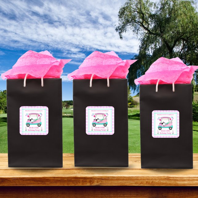 Elegant Women's Golf Party Cart Thank You Birthday Square Sticker (Creator Uploaded)