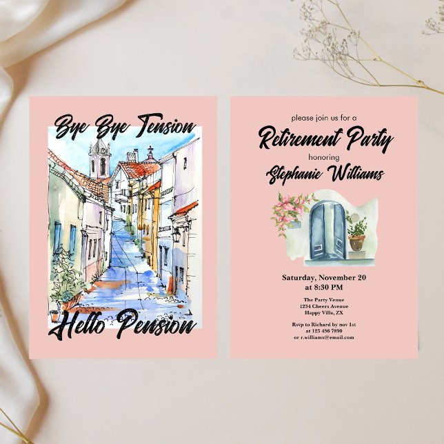 Elegant Womens Retirement Bye Bye Tension Invitation (Creator Uploaded)