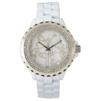 Elegant Women's White and Gold Marble Watch