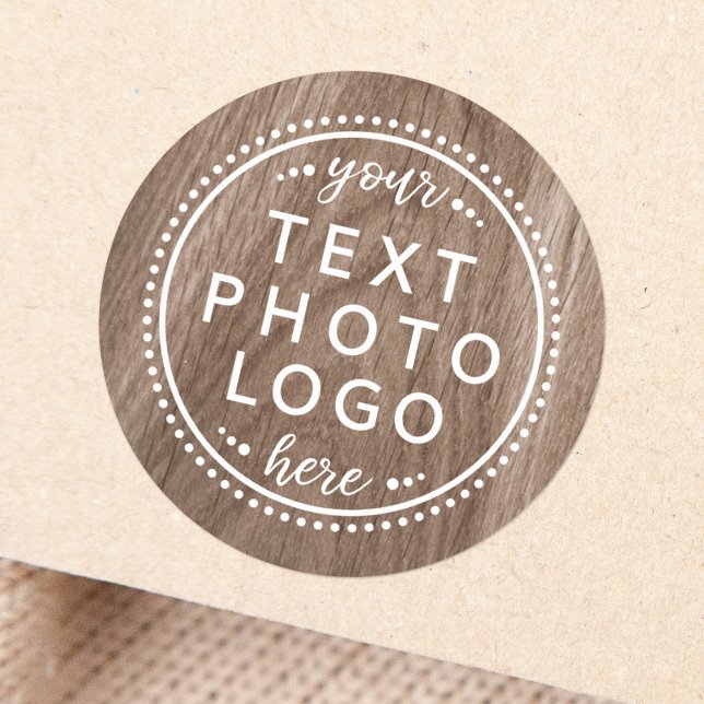 Elegant wood add custom logo photo or graphic classic round sticker (Creator Uploaded)