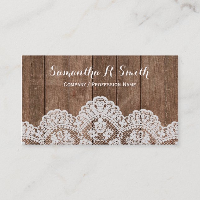 Elegant Wood and Lace Business Card (Front)