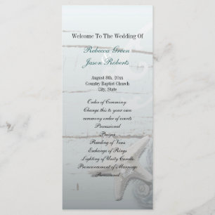 Elegant wood BLue Seashells Beach Wedding program