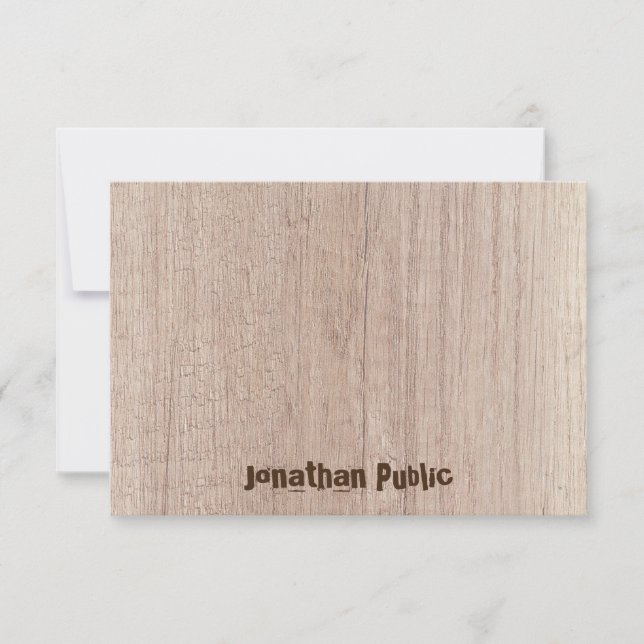 Elegant Wood Board Plank Look Handwritten Script Card (Front)