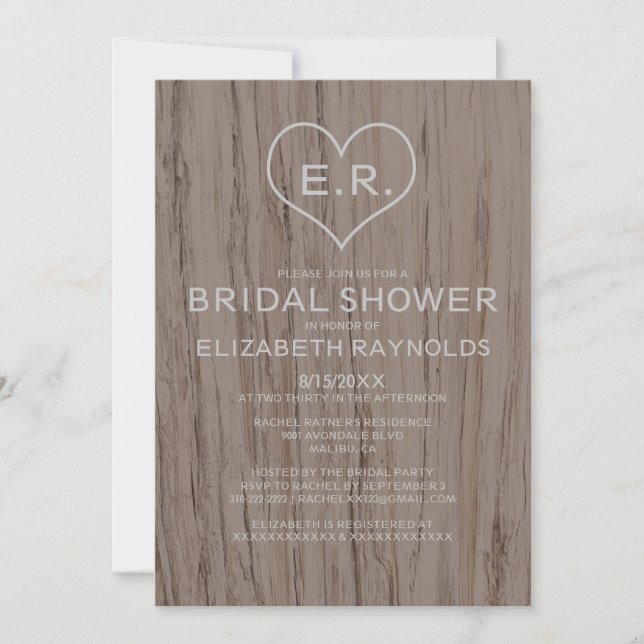 Elegant Wood Grain Bridal Shower Invitations (Front)