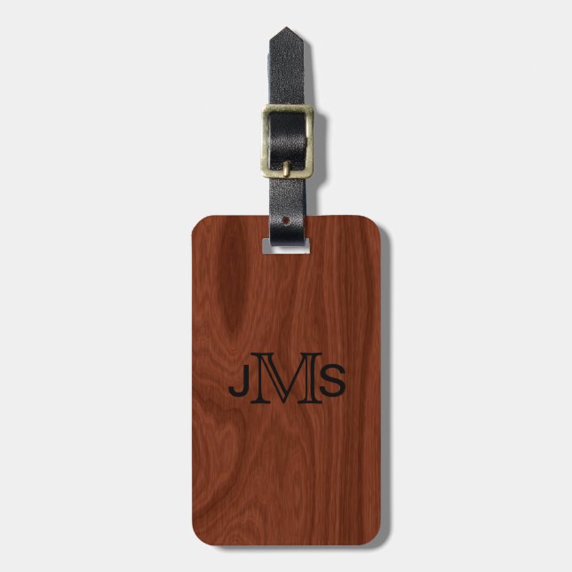 Elegant Wood Grain | Custom Monogrammed Initials Luggage Tag (Front Vertical)