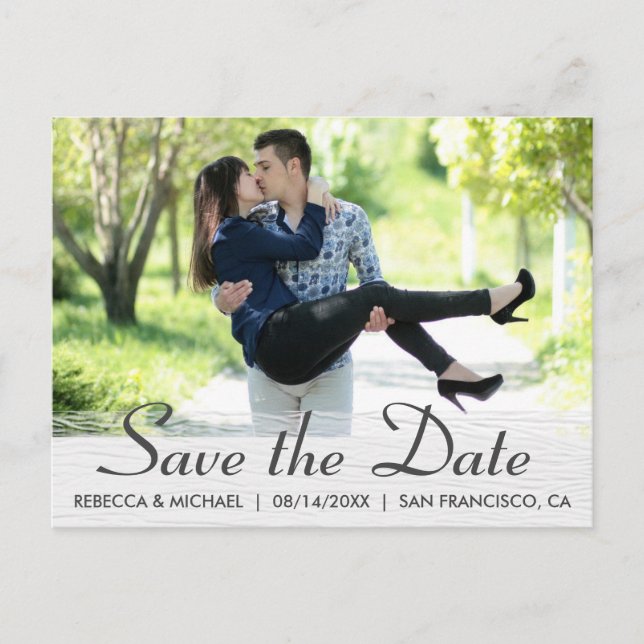 Elegant Wood Grain Custom Photo Save the Date Postcard (Front)