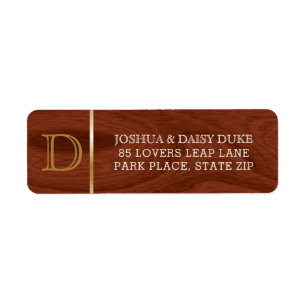 Elegant Wood Grain Gold Monogram Initial   Wedding Return Address Label