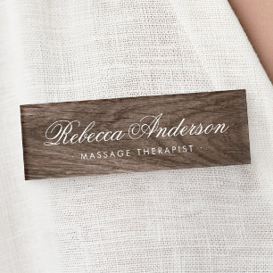 Elegant wood grain pretty chic script name tag