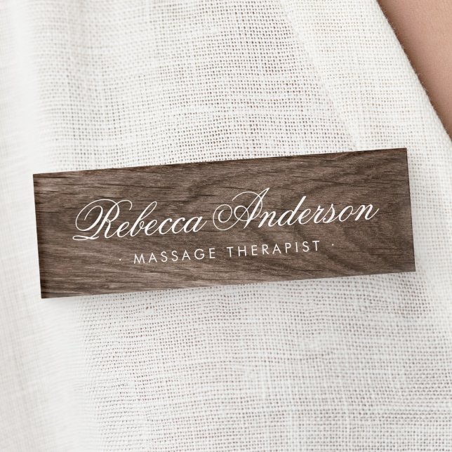 Elegant wood grain pretty chic script name tag (Elegant wood grain pretty chic script name tag)