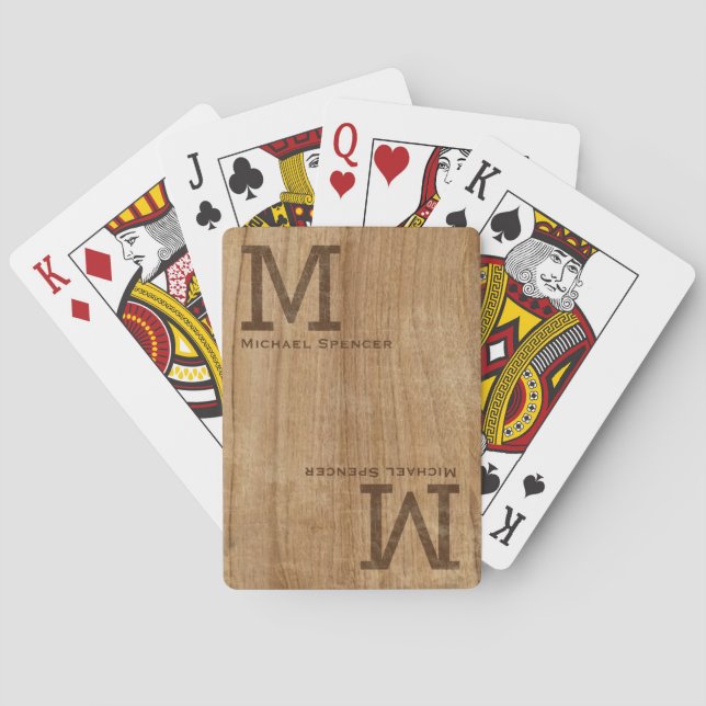 Elegant Wood image texture monogrammed  Playing Cards (Back)