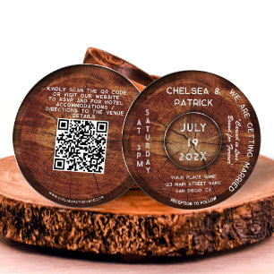 Elegant Wood Rustic Garden Wedding QR Code Round Invitation