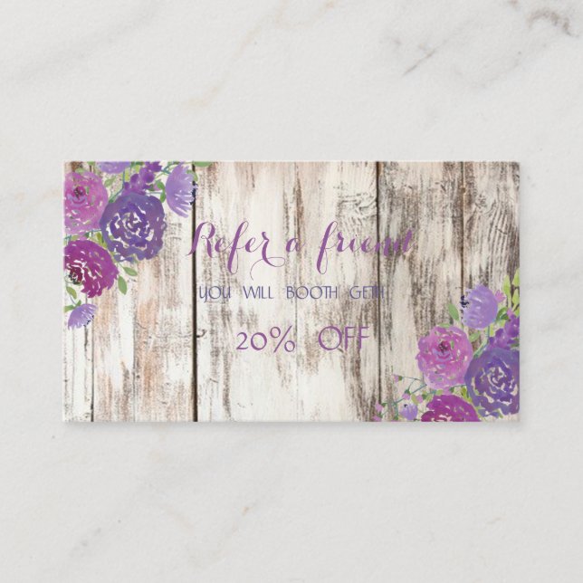 Elegant ,Wood Texture ,Flowers  Referral Card (Front)