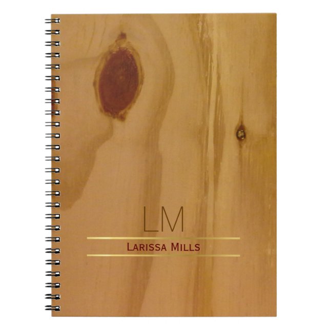 elegant wood texture, rustic & personalised notebook (Front)