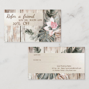Elegant ,Wood Texture,Stripe,Palm Leave Roses  Referral Card