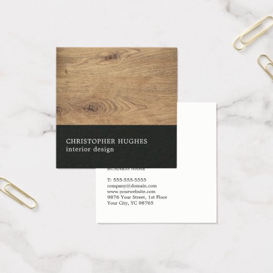 Elegant Wooden Black Stripe Interior Designer Square Business Card