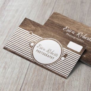 Elegant Wooden Camera Photography Photographer Business Card