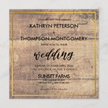 Elegant Wooden Gold Wedding Invitation
