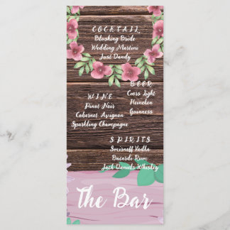 Elegant  Wooden The Bar Wedding Drinks Menu Card