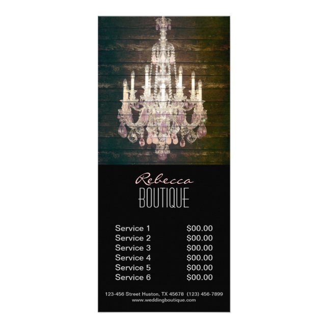 elegant woodgrain chandelier vintage promotional rack card (Front)