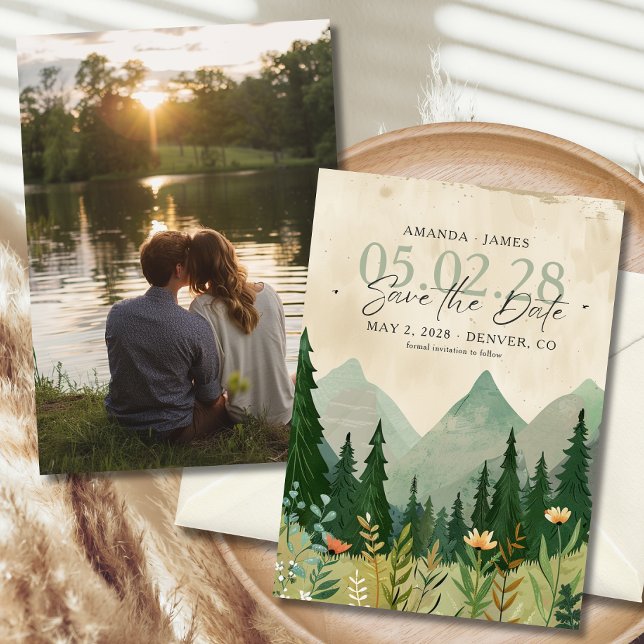 Elegant Woodland and Mountain Photo Save the Date Invitation (Creator Uploaded)