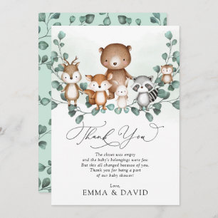 Elegant Woodland Animals Greenery Thank You Card