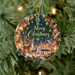 Elegant Woodland Christmas Ceramic Ornament