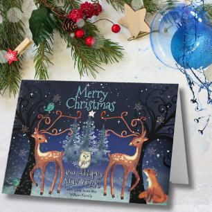 Elegant Woodland Deer Christmas   Forest Scene Holiday Card