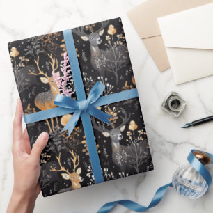 Elegant Woodland Deer with Floral Accents Wrapping Paper