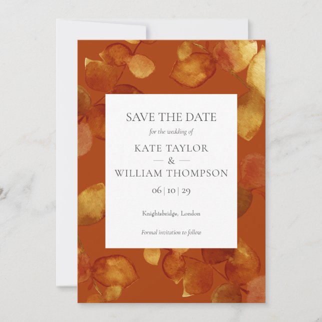 Elegant Woodland Eucalyptus Leaves Save the Date Invitation (Front)