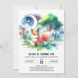 Elegant Woodland Fox Birthday Invitation