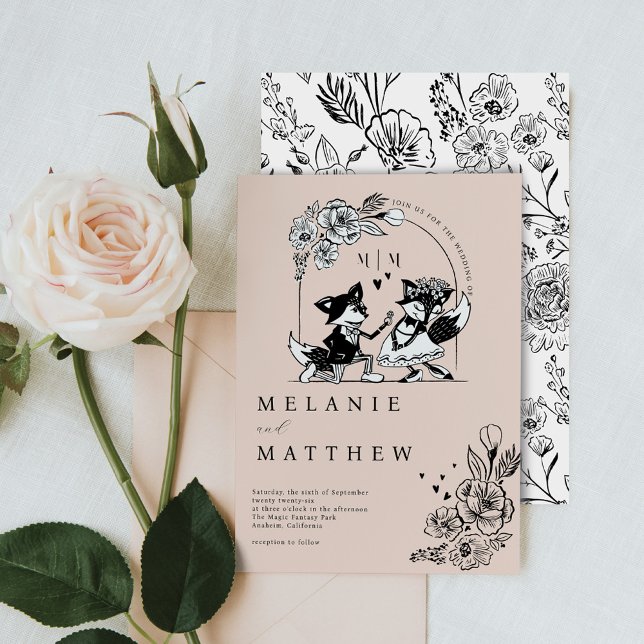 Elegant Woodland Fox Floral Sketch Fairytale Invitation (Elegant Woodland Fox Floral Sketch Fairytale Invitation)