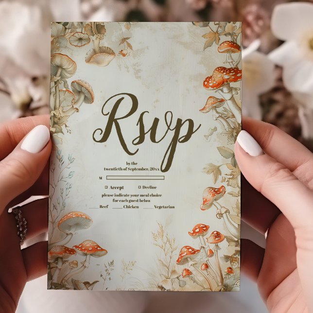 Elegant Woodland Mushroom Fern Wedding RSVP Card (Creator Uploaded)