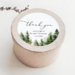 Elegant woodland pine trees bridal thank you classic round sticker<br><div class="desc">Elegant woodland pine trees bridal thank you Classic Round Sticke
Matching items available.</div>