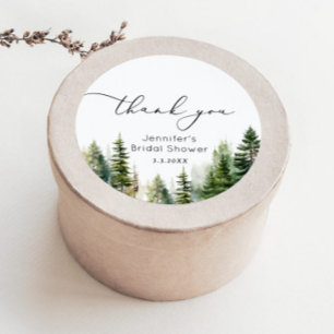 Elegant woodland pine trees bridal thank you classic round sticker