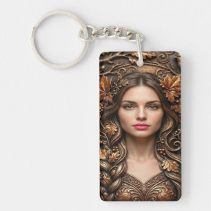 Elegant Woodland Portrait in Embossed Bronze Art Key Ring