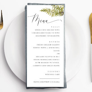 Elegant Woodland Wedding Minimalist Forest Fern Menu